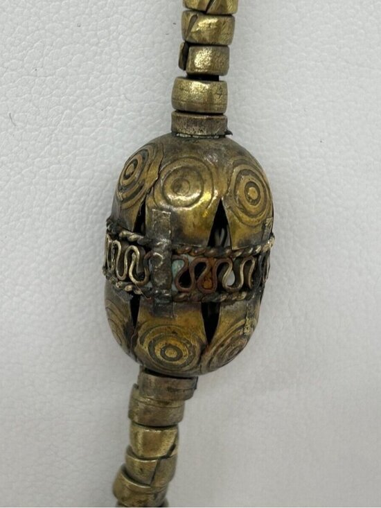 Vintage Bloodstone Jasper Pendant Necklace Green Ethnic Brass Beads Tribal - Picture 7 of 15